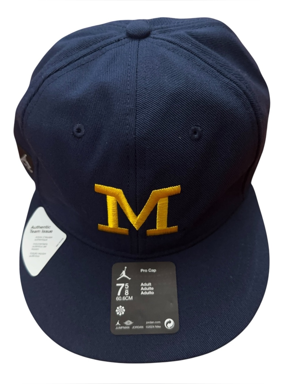 Michigan Wolverines Jordan Hat Fitted 7 5/8 On-Field Pro Cap Blue Dri-Fit NEW